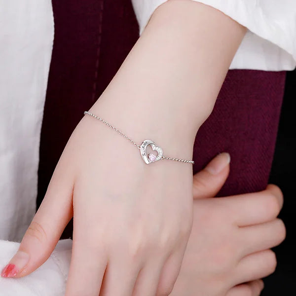 Personalized Heart Birthstone Bracelet In Sterling Silver - Glamour