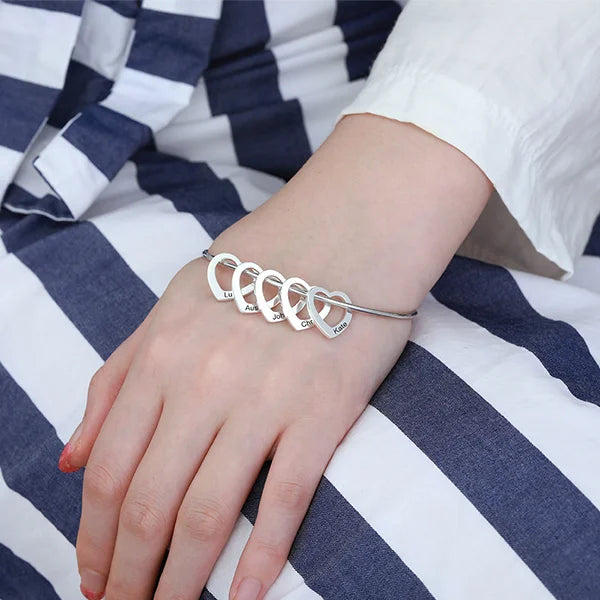 Personalized Heart Pendant Bangle Bracelet - Glamour