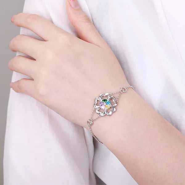 Personalized Five Hearts Birthstone Bracelet in Silver - Glamour