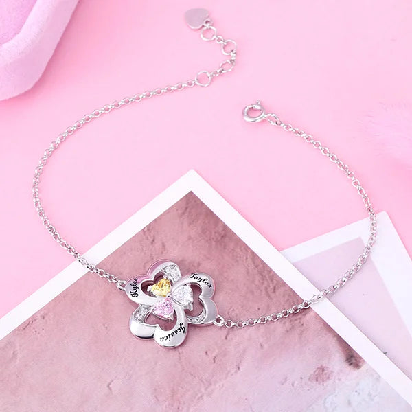 Personalized Three Heart Birthstone Bracelet - Glamour