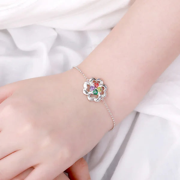 Personalized Four Heart Birthstone Bracelet - Glamour