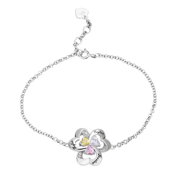 Personalized Three Heart Birthstone Bracelet - Glamour