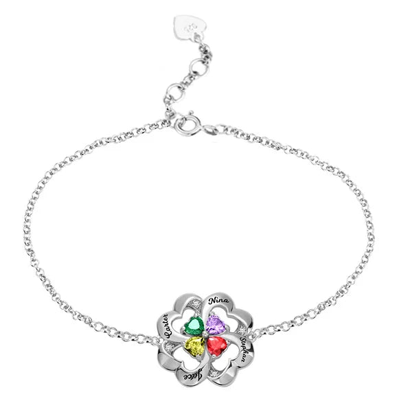 Personalized Four Heart Birthstone Bracelet - Glamour