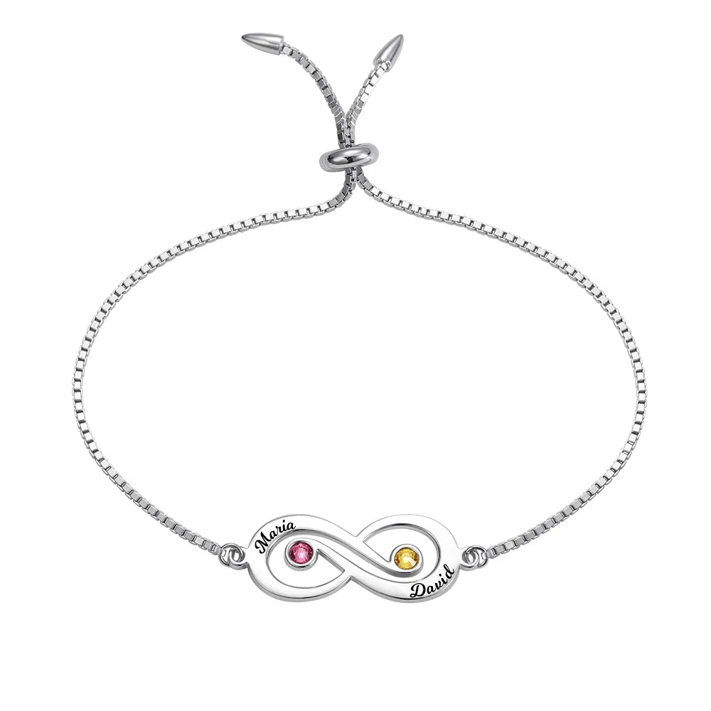 Customized Infinity Name Bracelet with Birthstone - Glamour