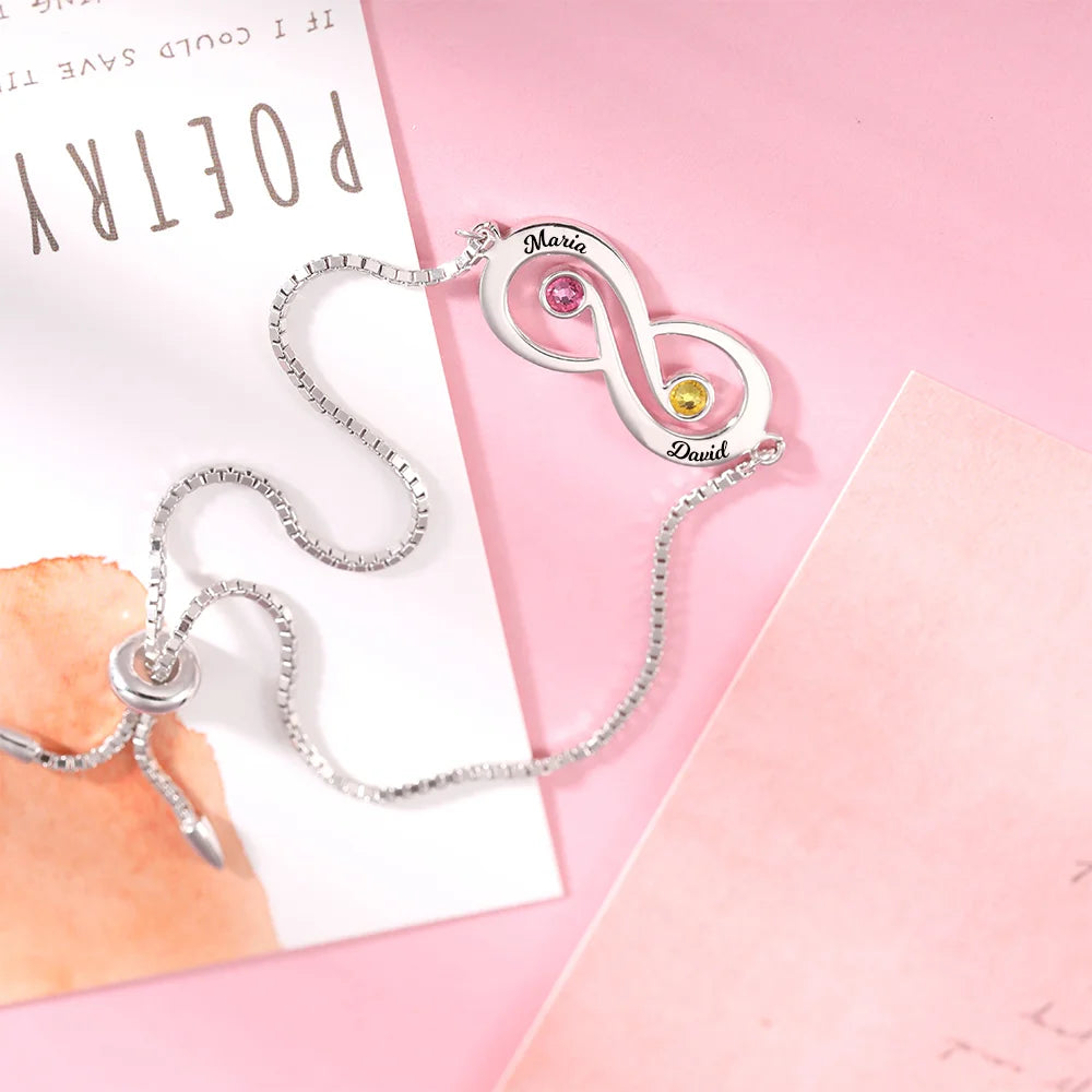 Customized Infinity Name Bracelet with Birthstone - Glamour