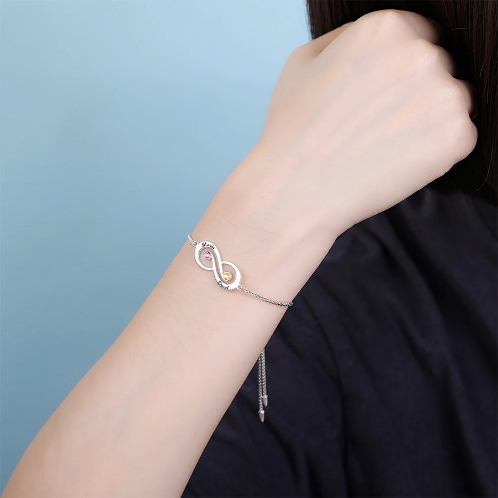 Customized Infinity Name Bracelet with Birthstone - Glamour