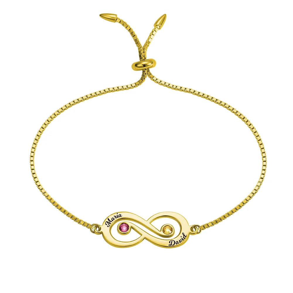 Customized Infinity Name Bracelet with Birthstone - Glamour