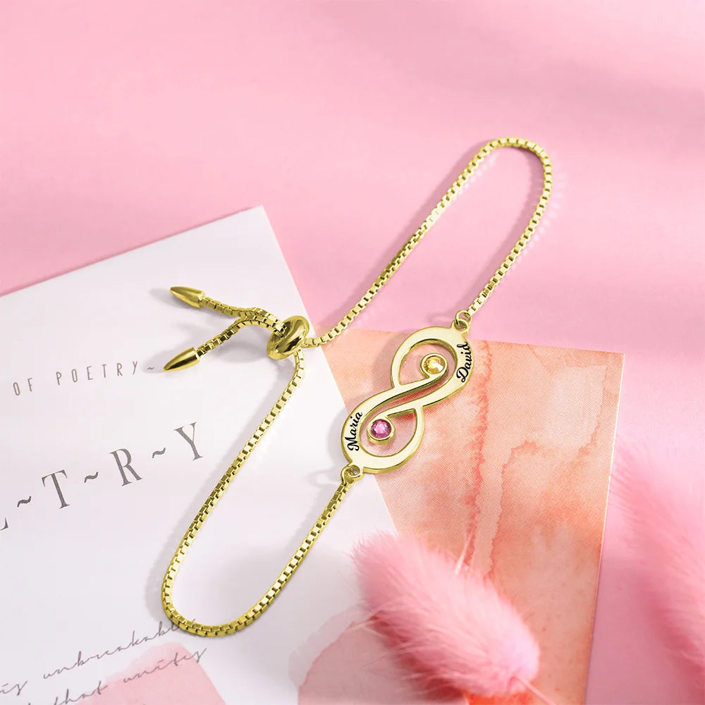 Customized Infinity Name Bracelet with Birthstone - Glamour