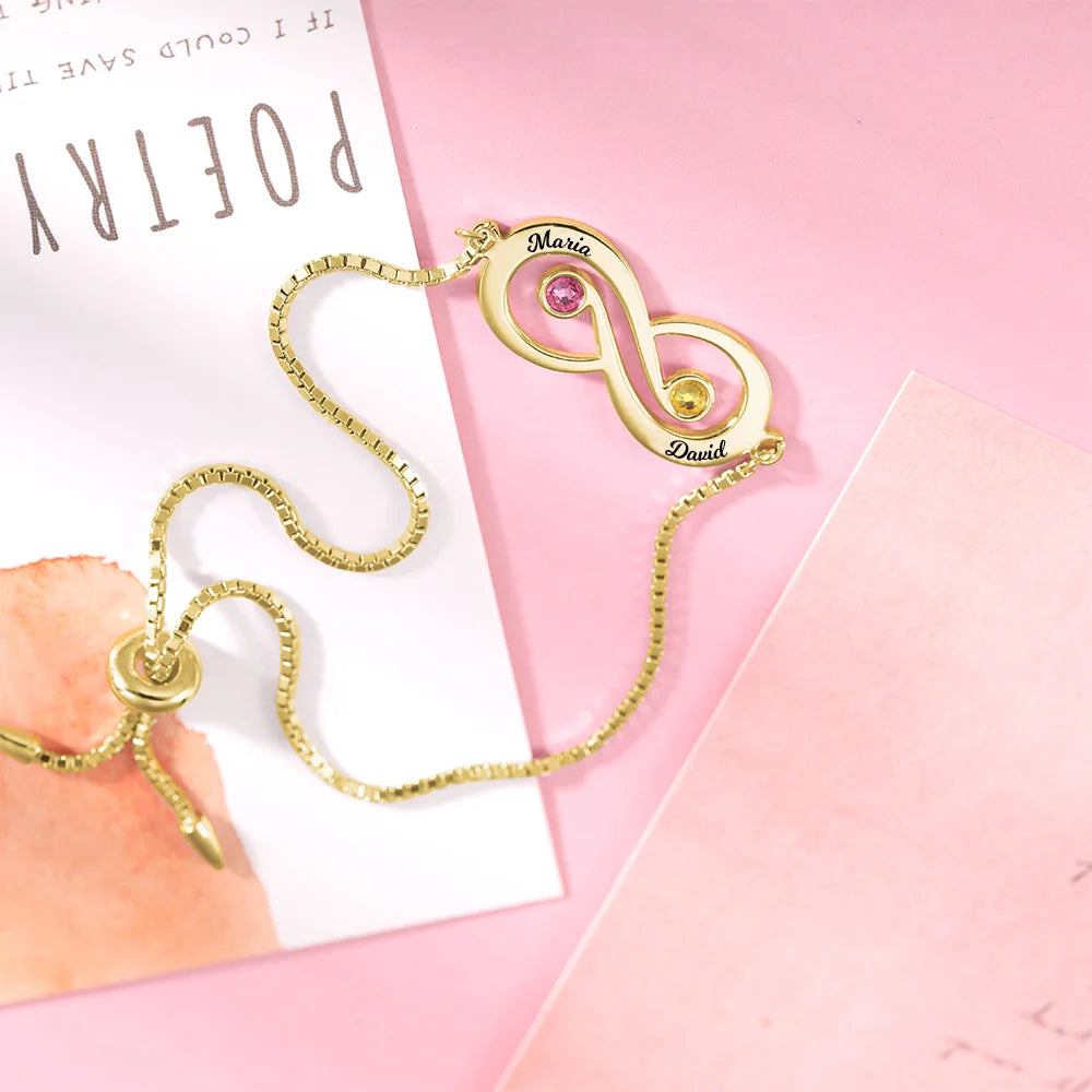 Customized Infinity Name Bracelet with Birthstone - Glamour