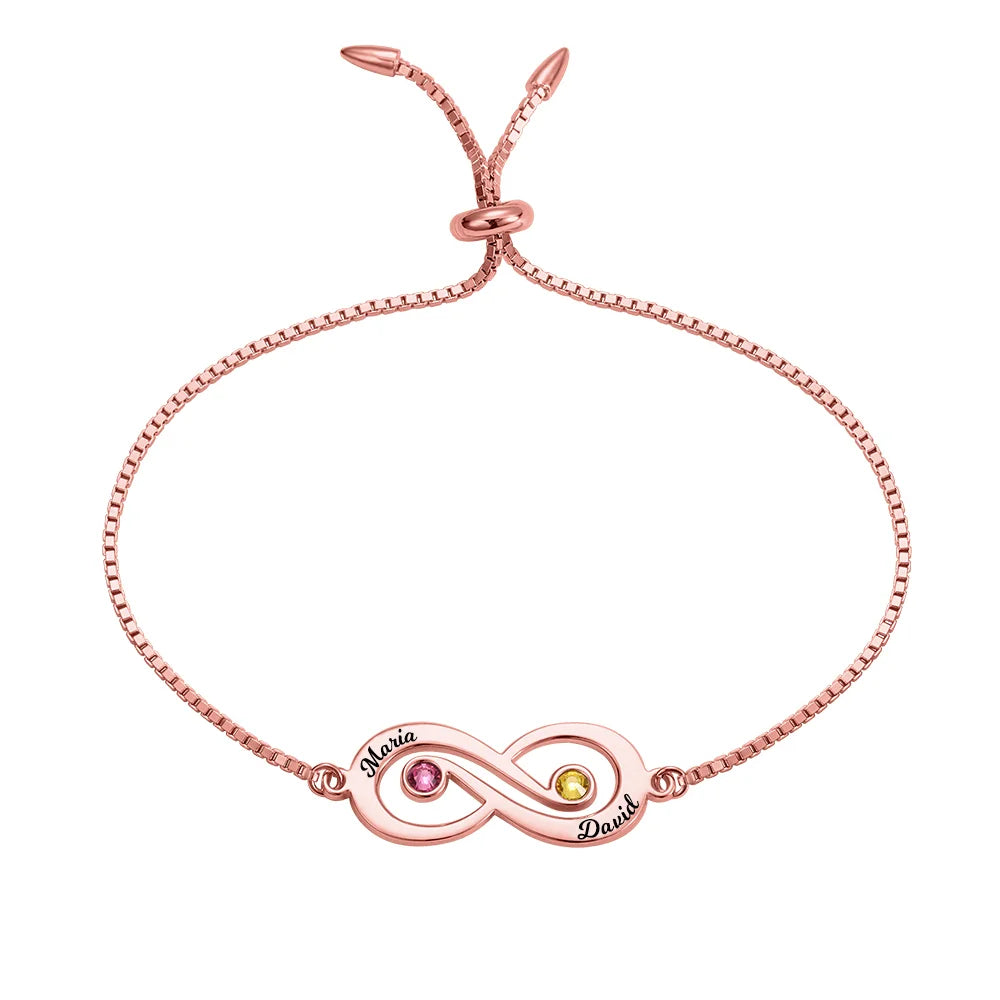 Customized Infinity Name Bracelet with Birthstone - Glamour