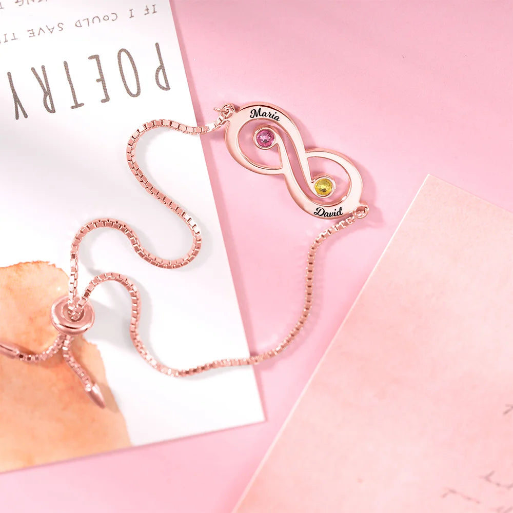 Customized Infinity Name Bracelet with Birthstone - Glamour