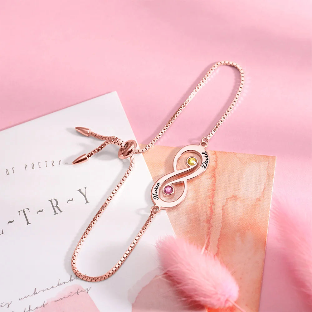 Customized Infinity Name Bracelet with Birthstone - Glamour
