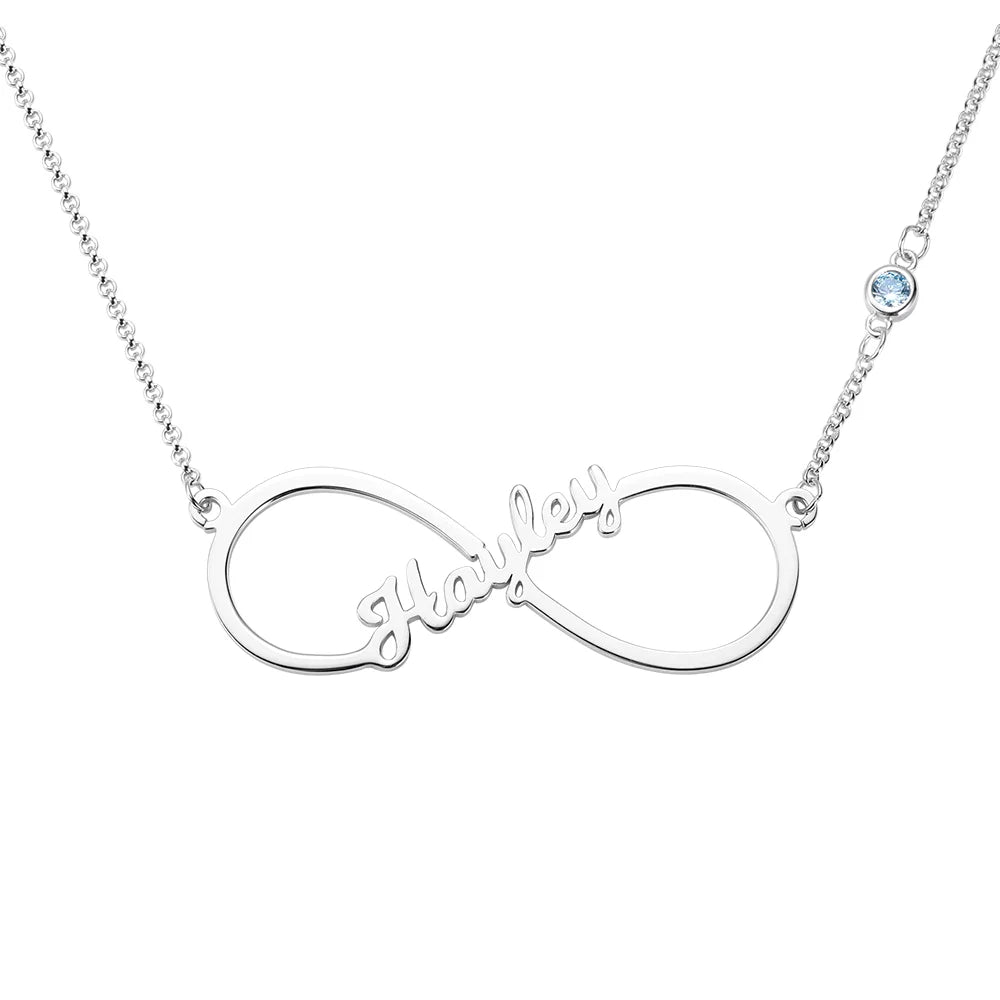 Custom Single Name Infinity Necklace with Birthstone - Glamour