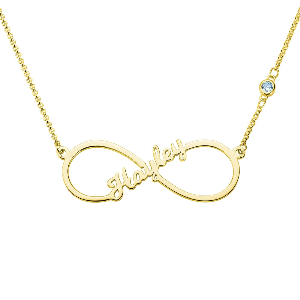 Custom Single Name Infinity Necklace with Birthstone - Glamour