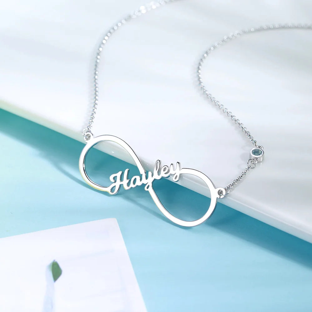 Custom Single Name Infinity Necklace with Birthstone - Glamour