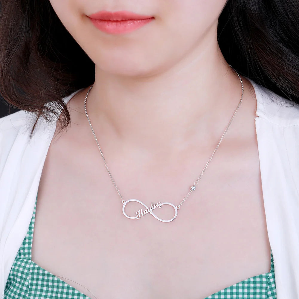 Custom Single Name Infinity Necklace with Birthstone - Glamour