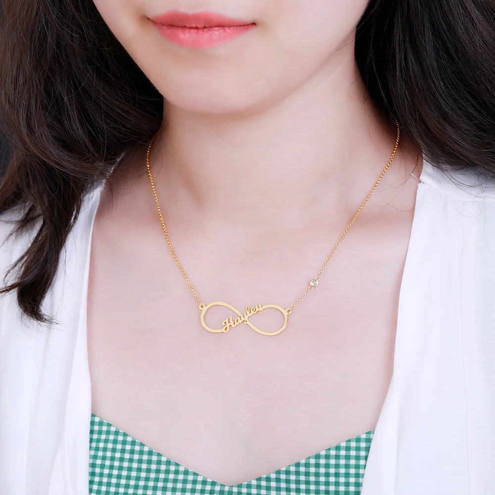 Custom Single Name Infinity Necklace with Birthstone - Glamour