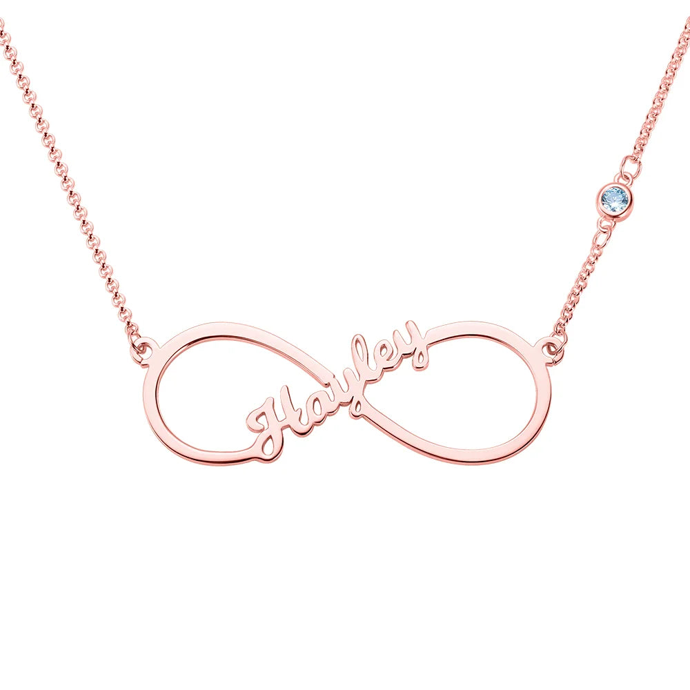 Custom Single Name Infinity Necklace with Birthstone - Glamour