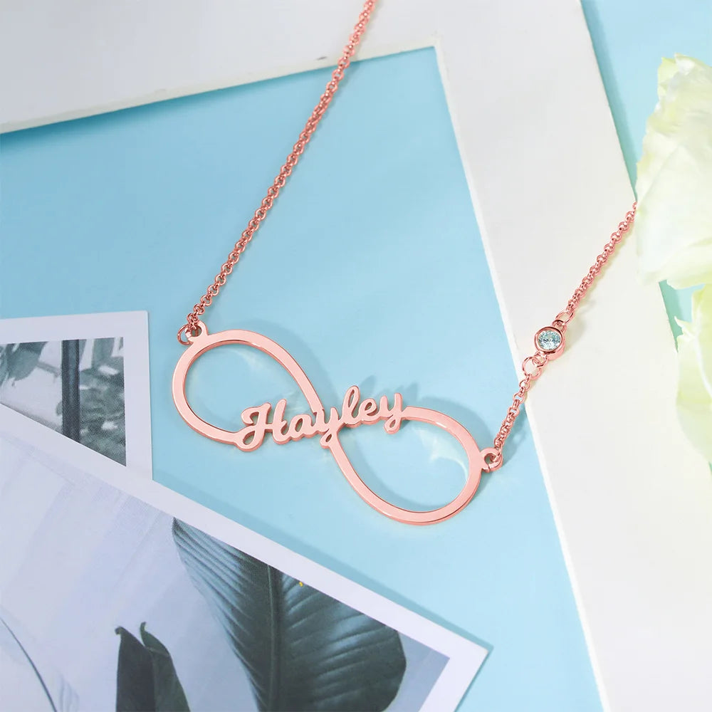 Custom Single Name Infinity Necklace with Birthstone - Glamour
