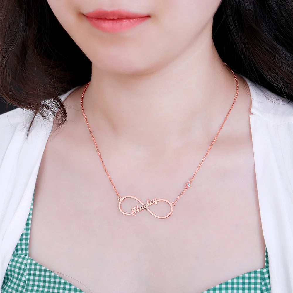 Custom Single Name Infinity Necklace with Birthstone - Glamour