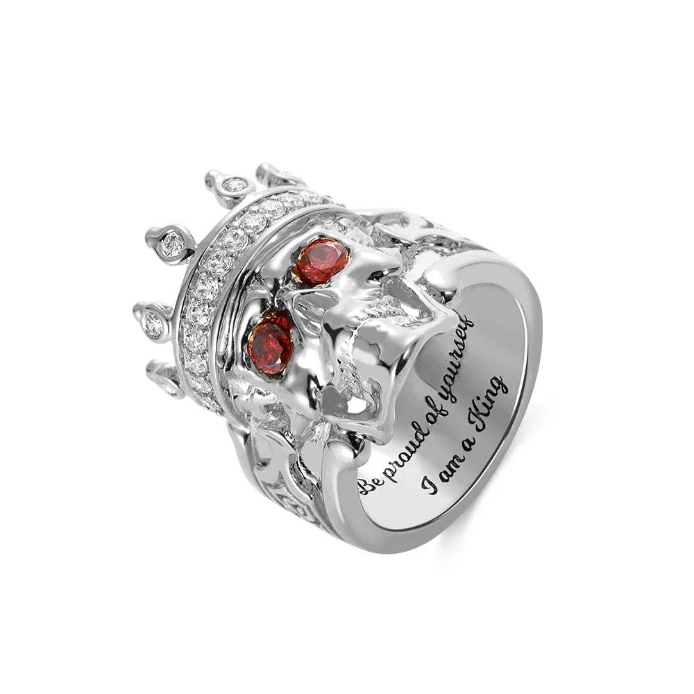 Engraved Skeleton King Ring with Birthstone - Glamour