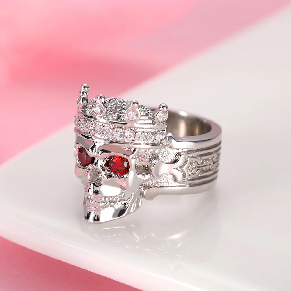 Engraved Skeleton King Ring with Birthstone - Glamour