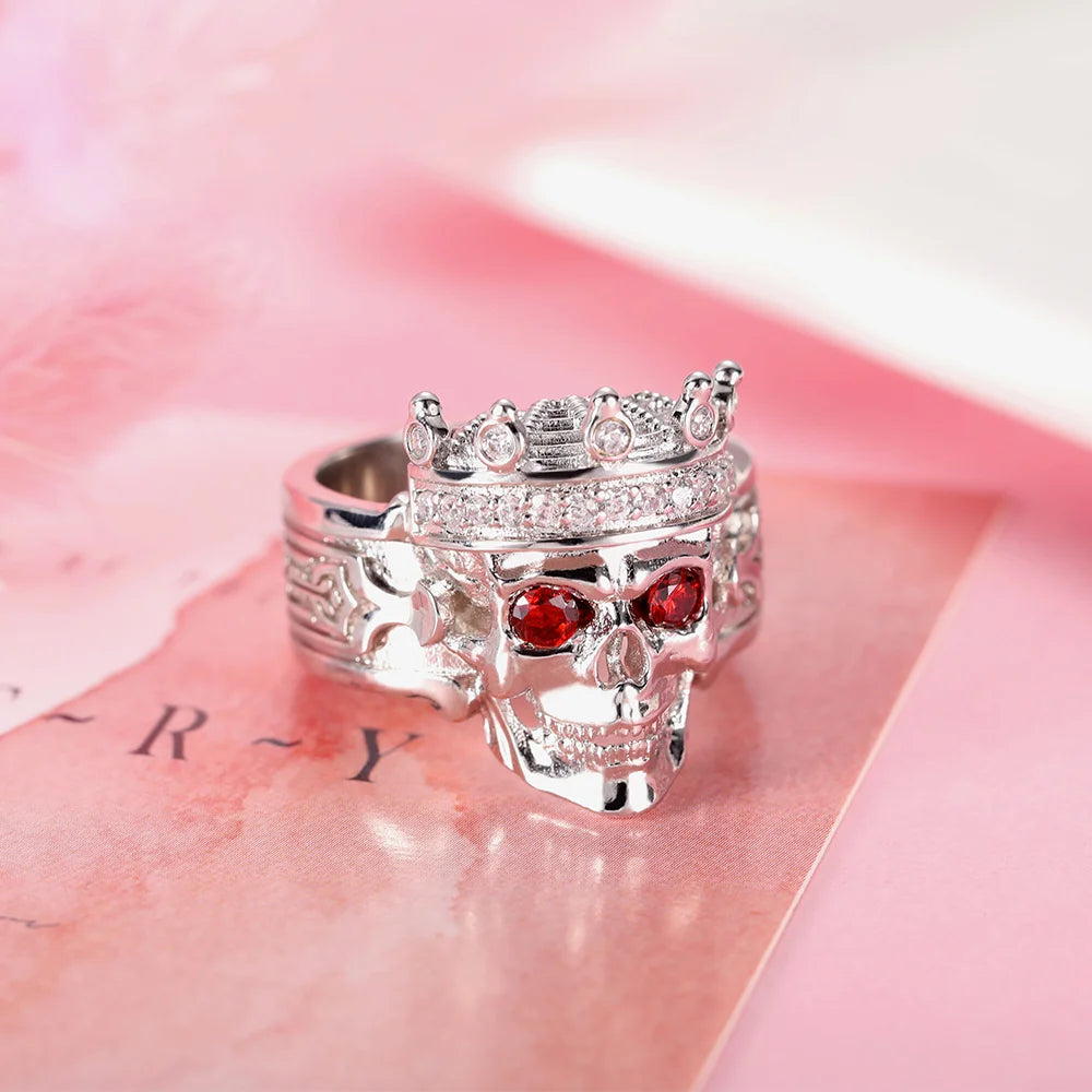 Engraved Skeleton King Ring with Birthstone - Glamour