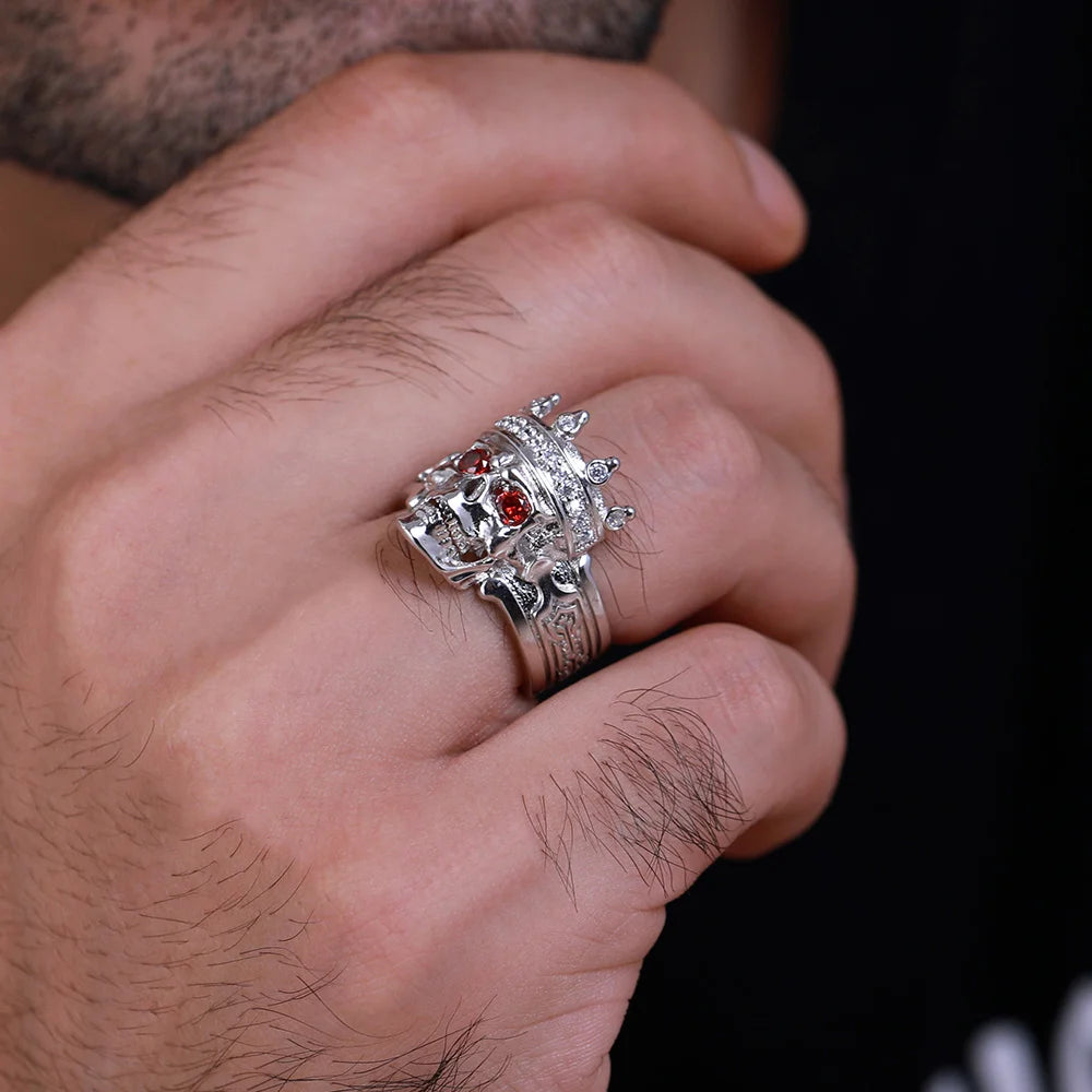 Engraved Skeleton King Ring with Birthstone - Glamour
