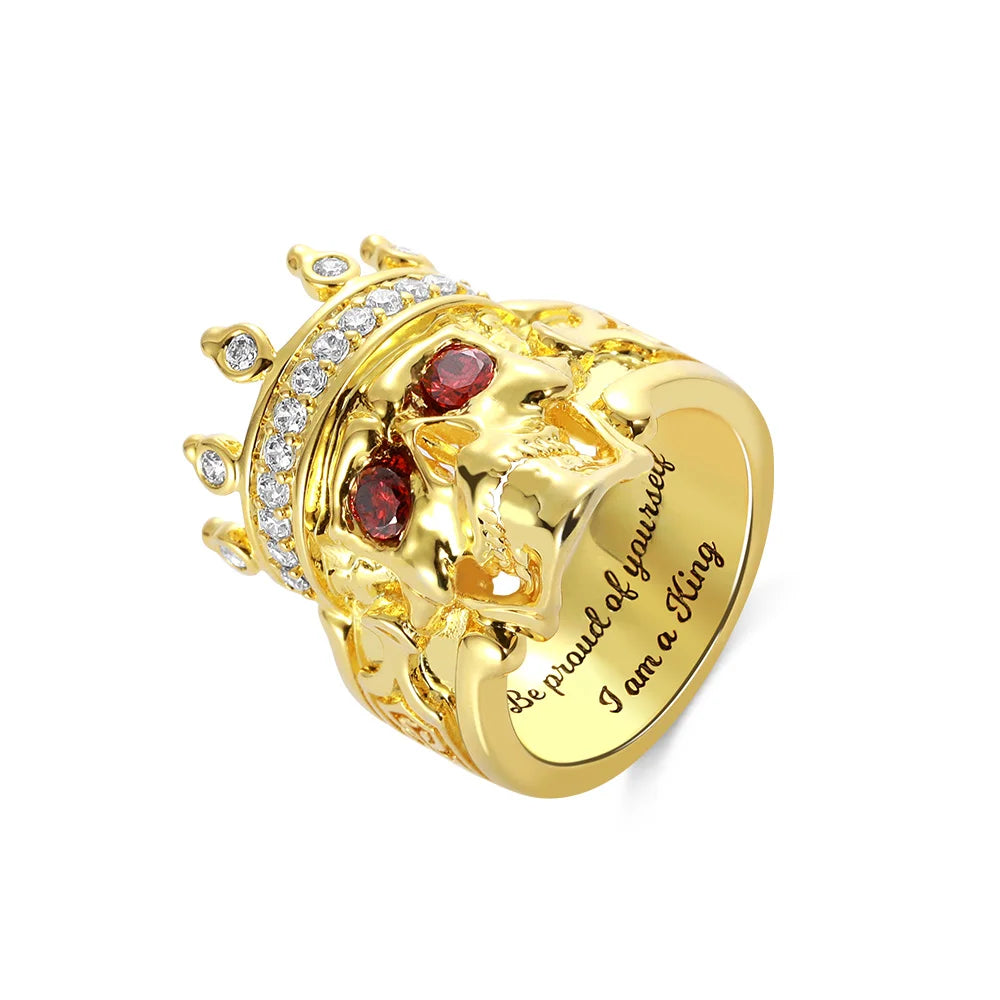 Engraved Skeleton King Ring with Birthstone - Glamour