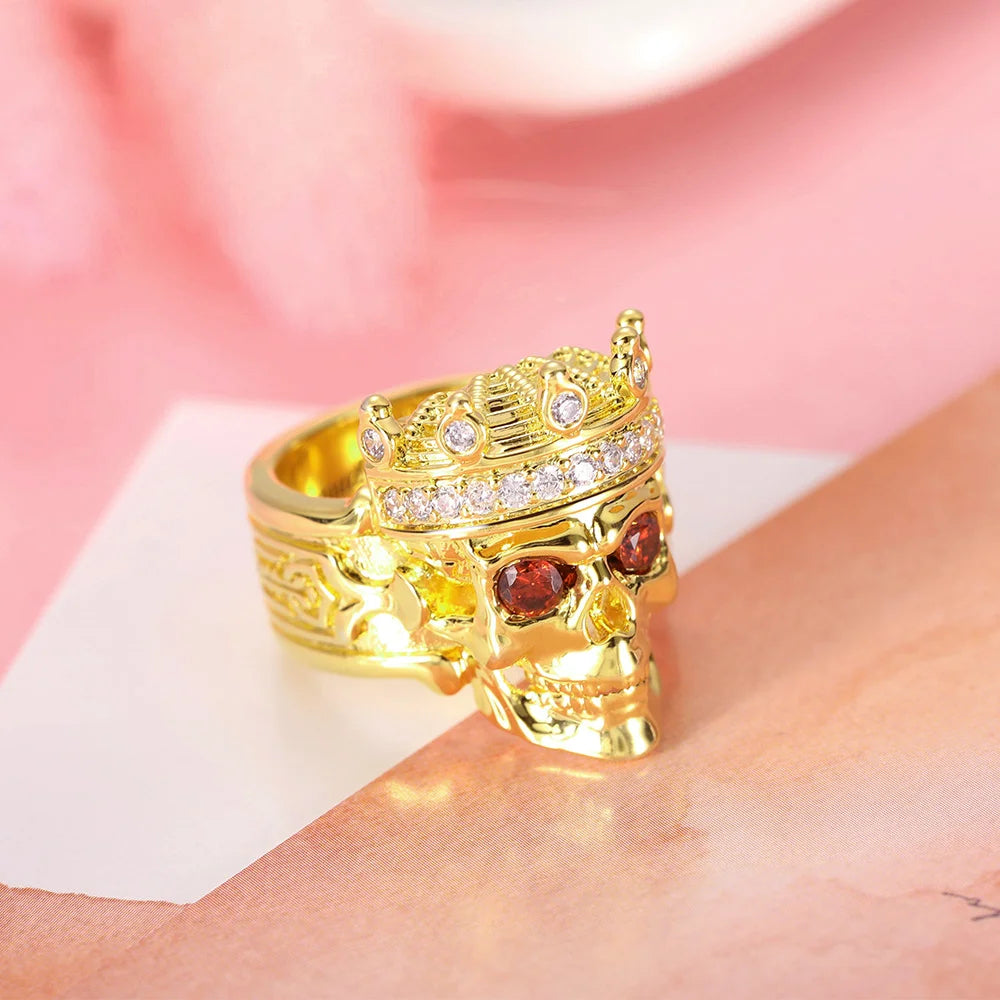 Engraved Skeleton King Ring with Birthstone - Glamour