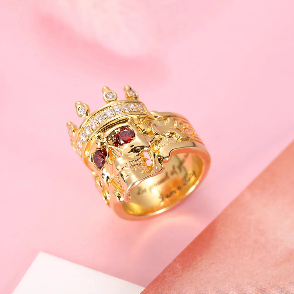 Engraved Skeleton King Ring with Birthstone - Glamour