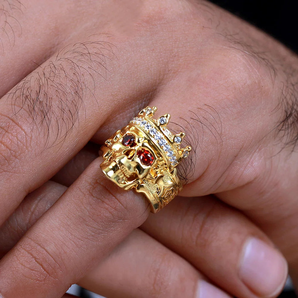 Engraved Skeleton King Ring with Birthstone - Glamour