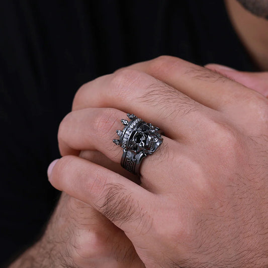 Engraved Skeleton King Ring with Birthstone - Glamour