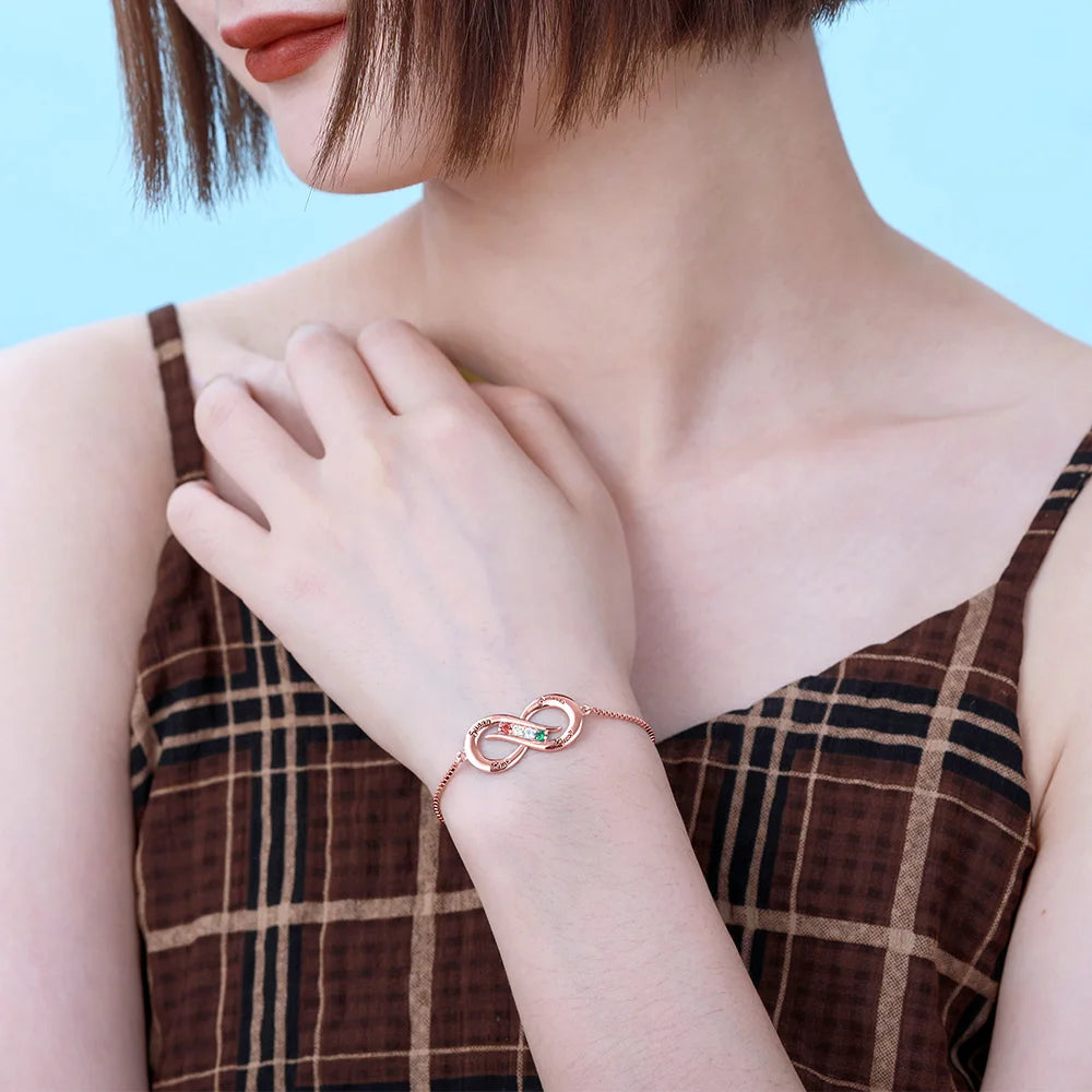 Personalized Infinity 4 names Bracelet with Birthstones - Glamour