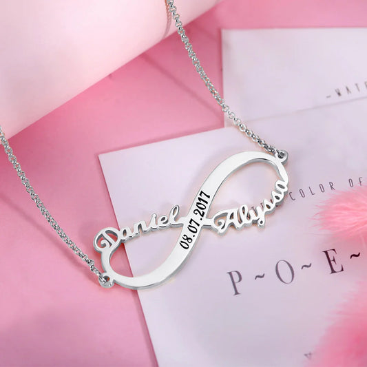 Custom 2 Names Infinity Necklace with Date - Glamour