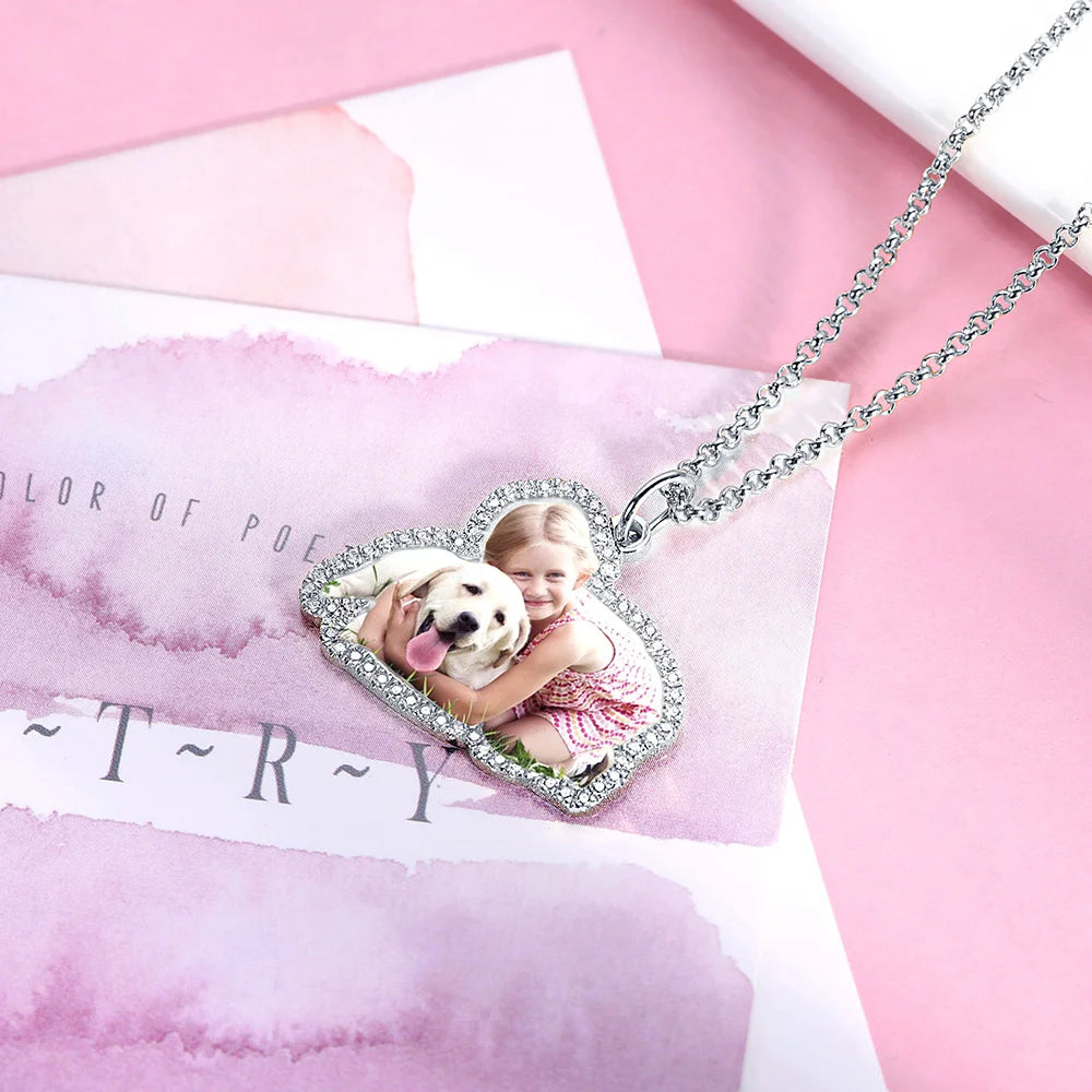 Personalized Color Photo Necklace with Birthstone - Glamour