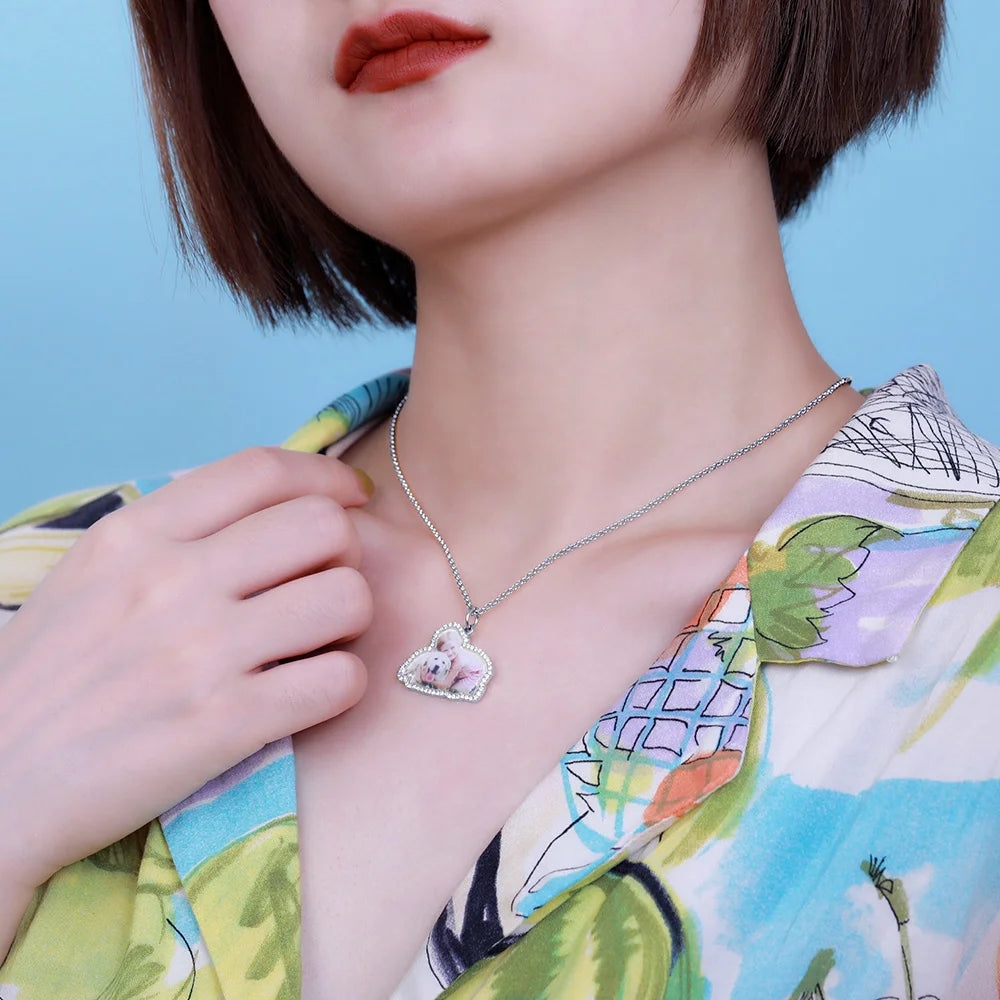 Personalized Color Photo Necklace with Birthstone - Glamour