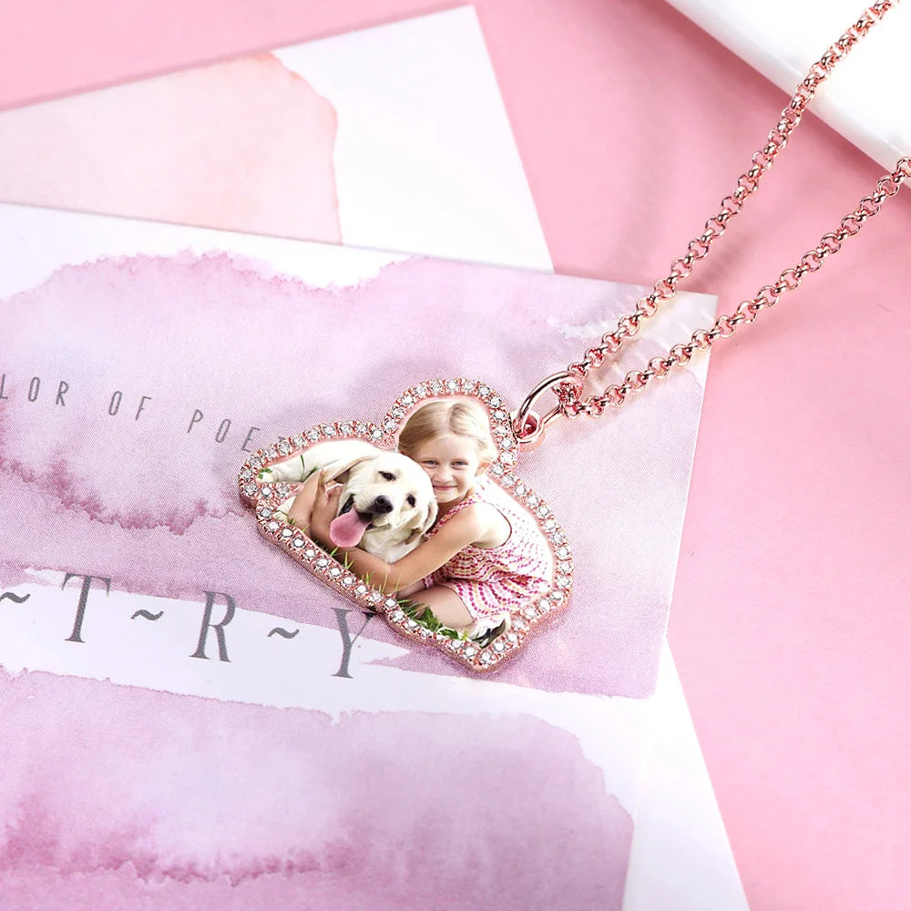 Personalized Color Photo Necklace with Birthstone - Glamour