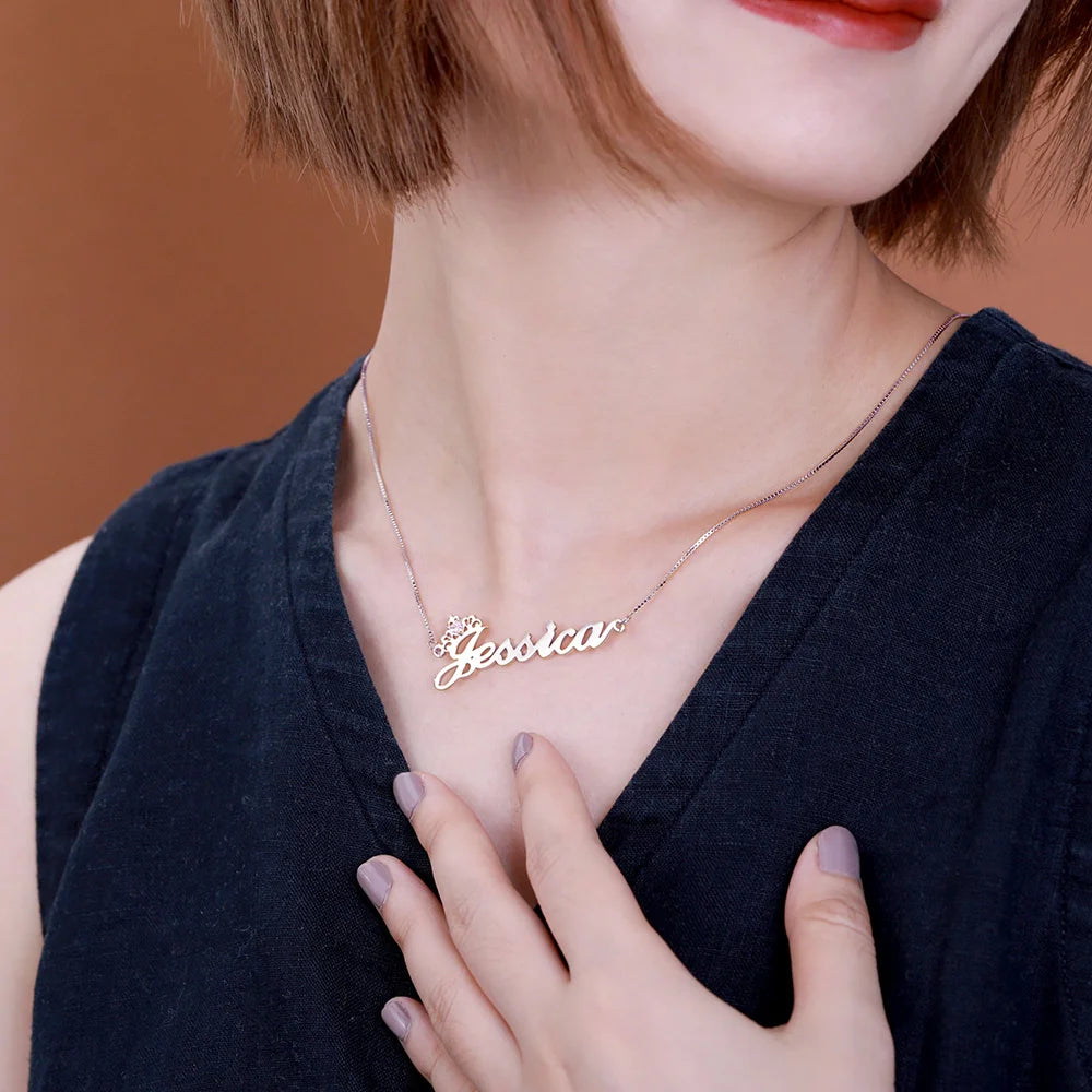 Personalized Crown Name Necklace with Birthstone - Glamour