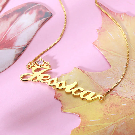 Personalized Crown Name Necklace with Birthstone - Glamour