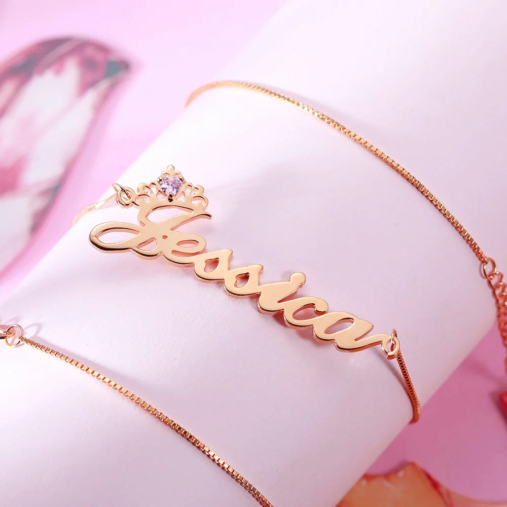 Personalized Crown Name Necklace with Birthstone - Glamour