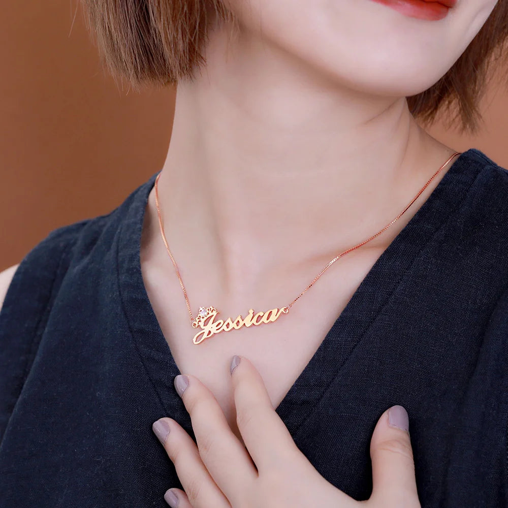 Personalized Crown Name Necklace with Birthstone - Glamour