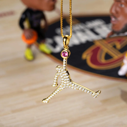 Personalized Basketball Dunk Necklace with Birthstone In Silver - Glamour