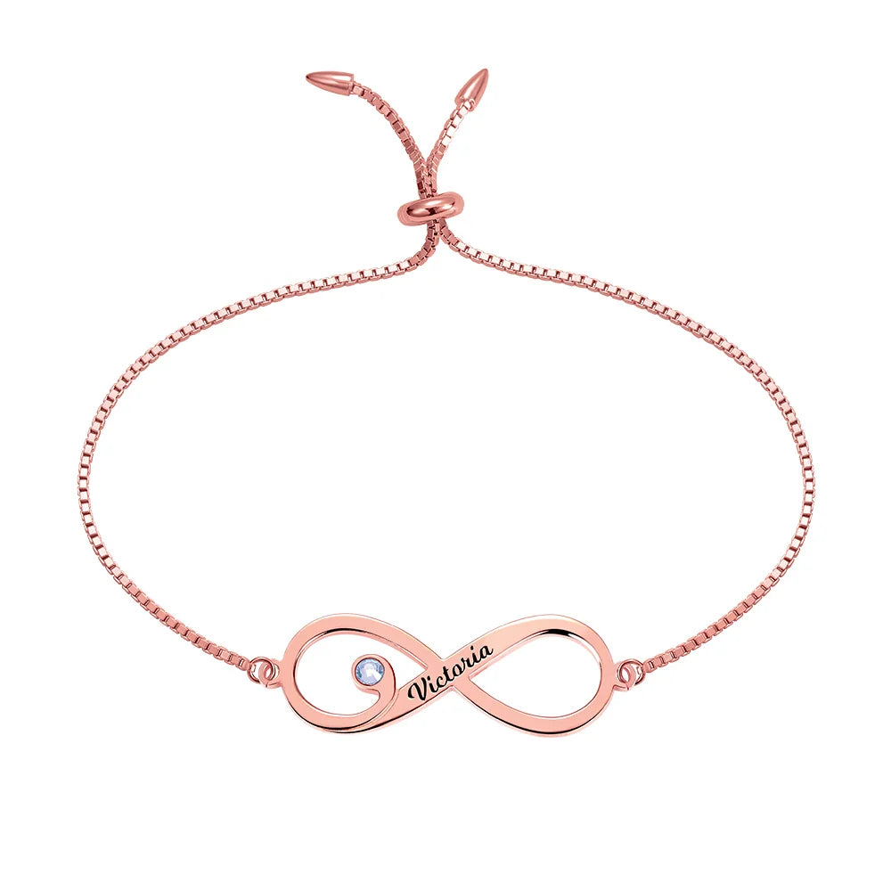 Personalized Sea Lovers Infinity  Bracelet with Light Blue Birthstone - Glamour