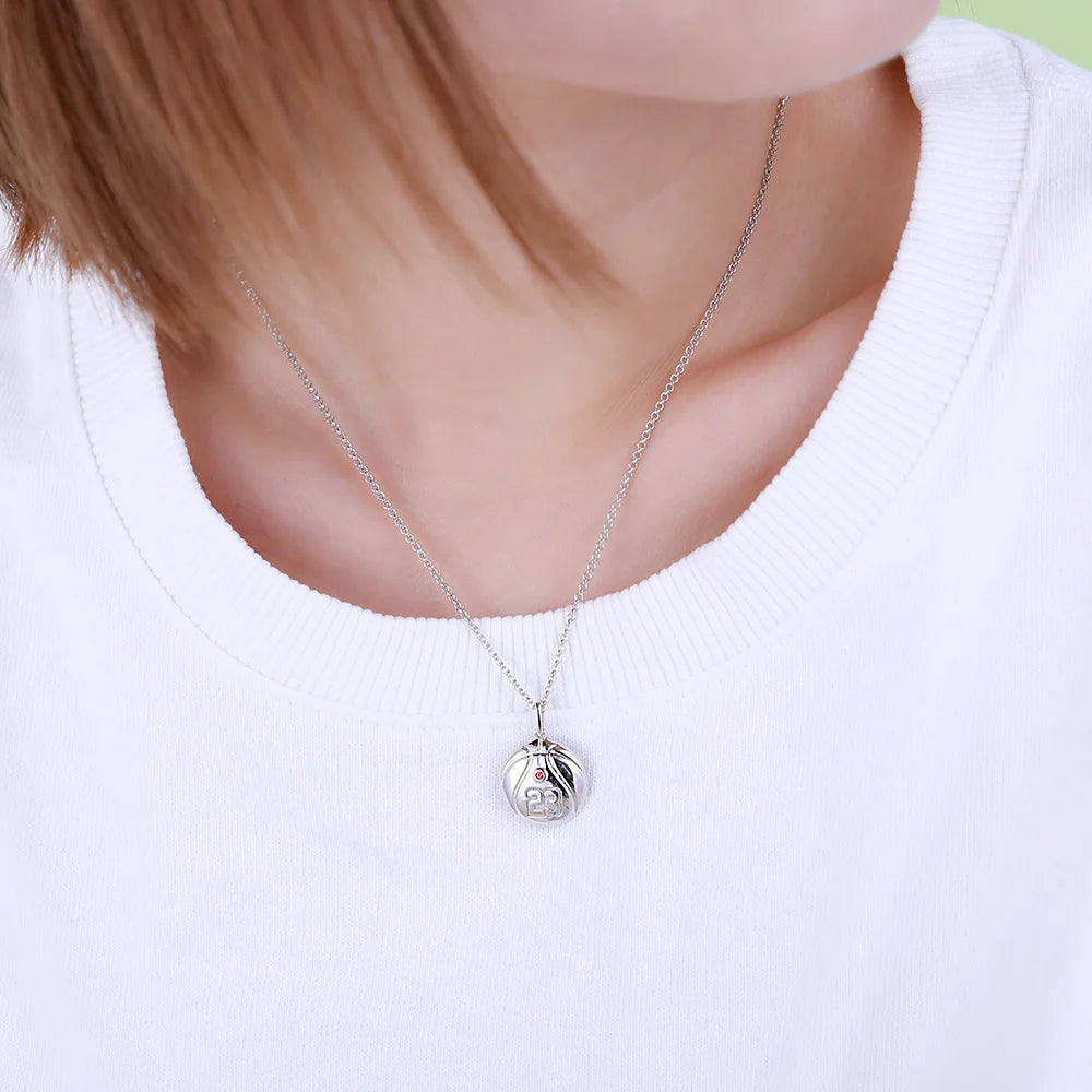 Engraved Basketball Necklace with Number And birthstone in Silver - Glamour