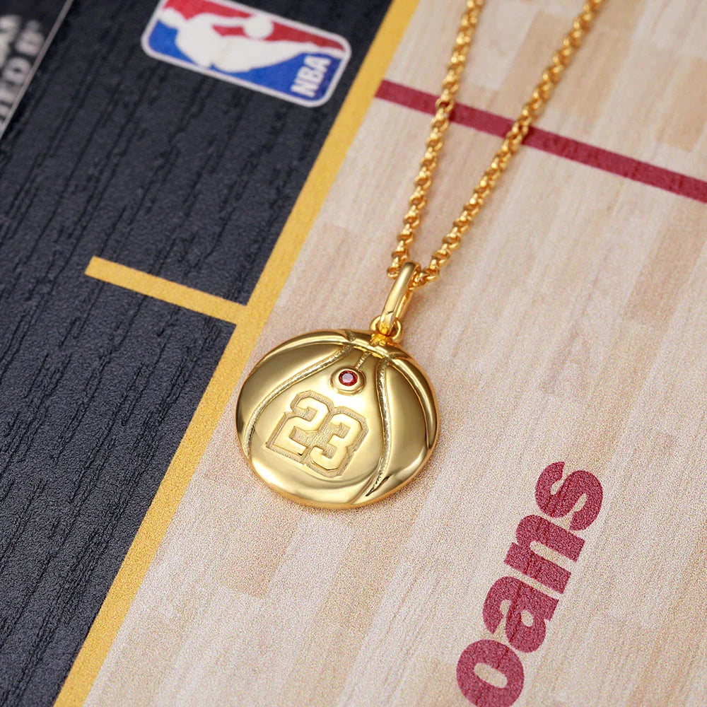 Engraved Basketball Necklace with Number And birthstone in Silver - Glamour