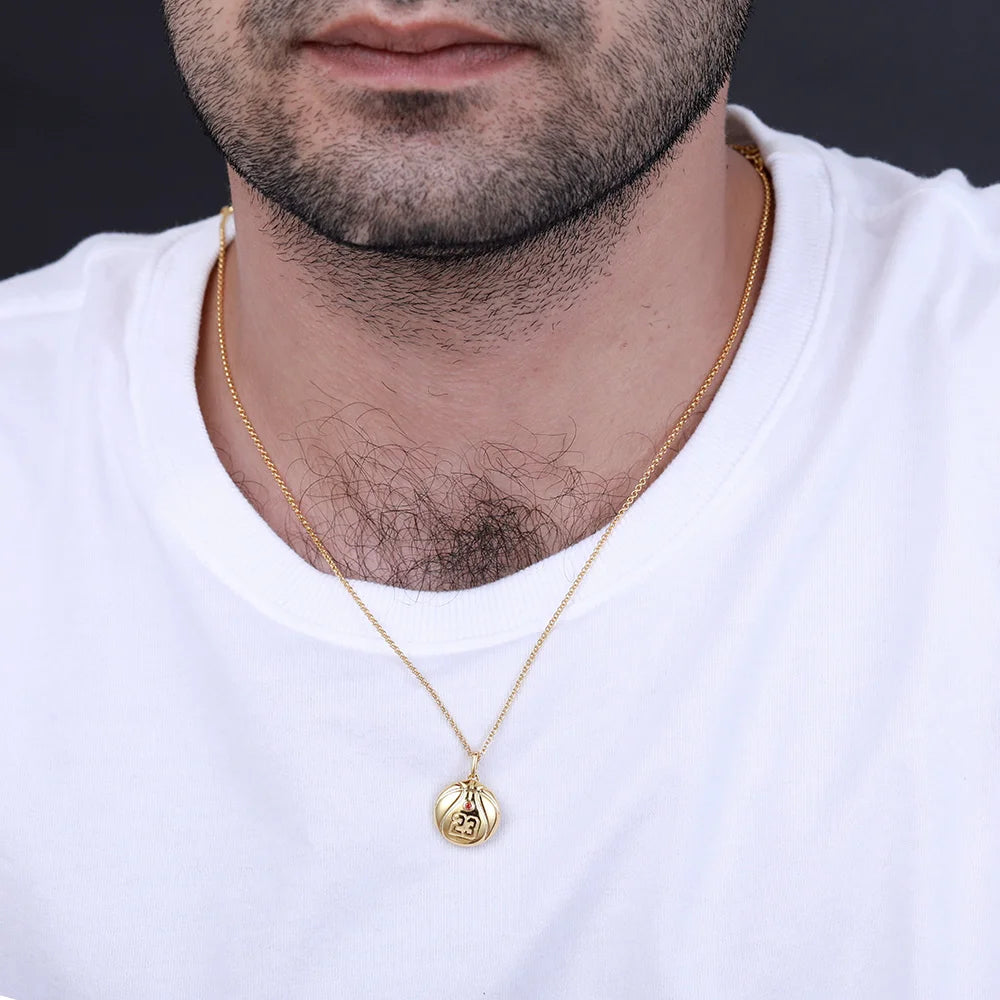 Engraved Basketball Necklace with Number And birthstone in Silver - Glamour