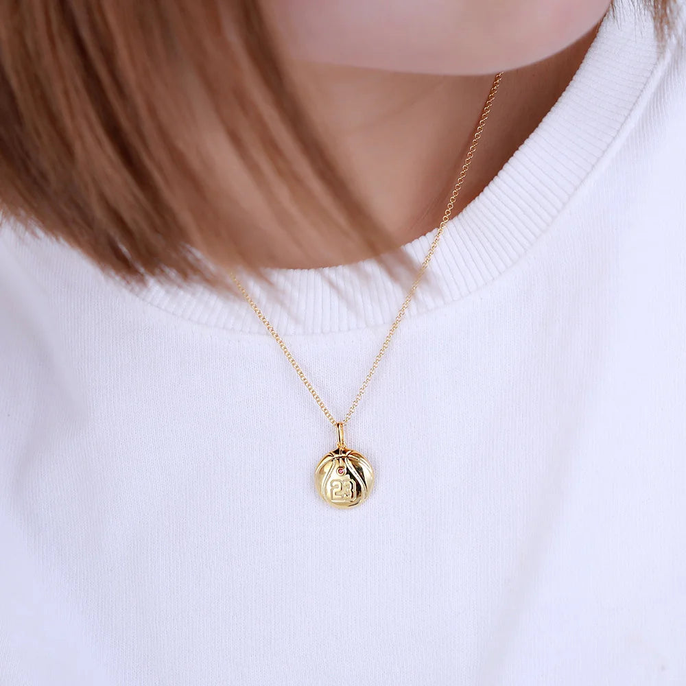 Engraved Basketball Necklace with Number And birthstone in Silver - Glamour