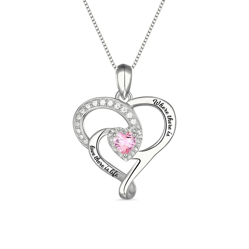 Personalized Heart Necklace with Birthstone - Glamour