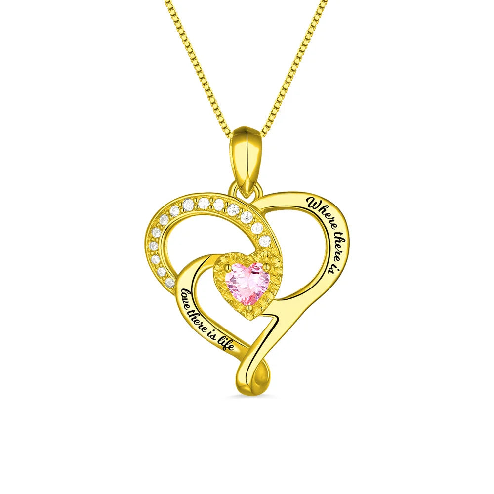 Personalized Heart Necklace with Birthstone - Glamour